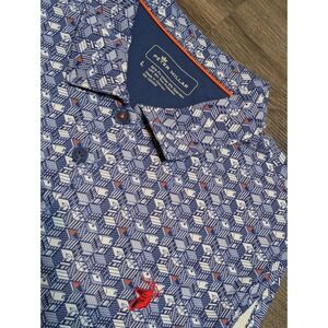 Peter Millar Womens Sleeveless Golf Polo Shirt Blue Geometric Print Size L Logo